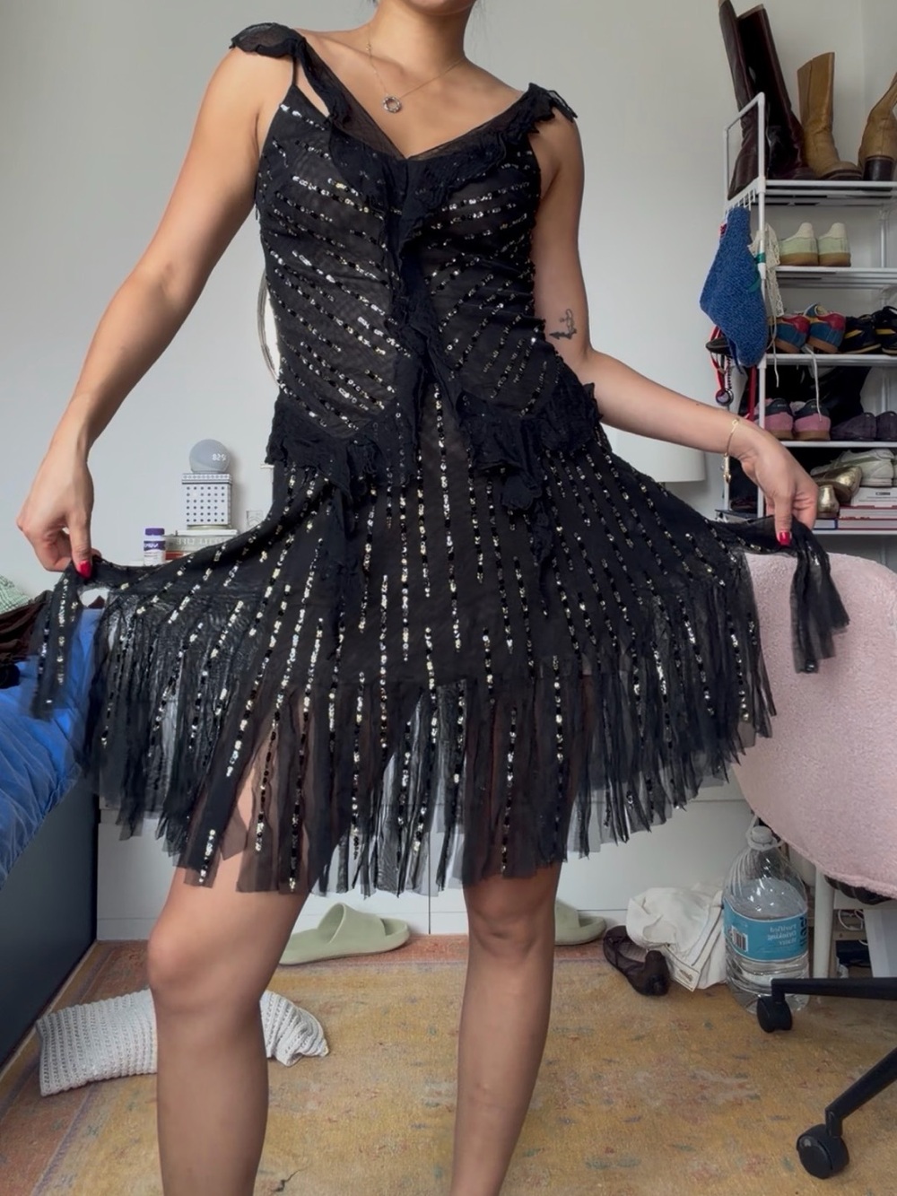 Vintage bcbgmaxazria Black Sequin tulle fairy dress